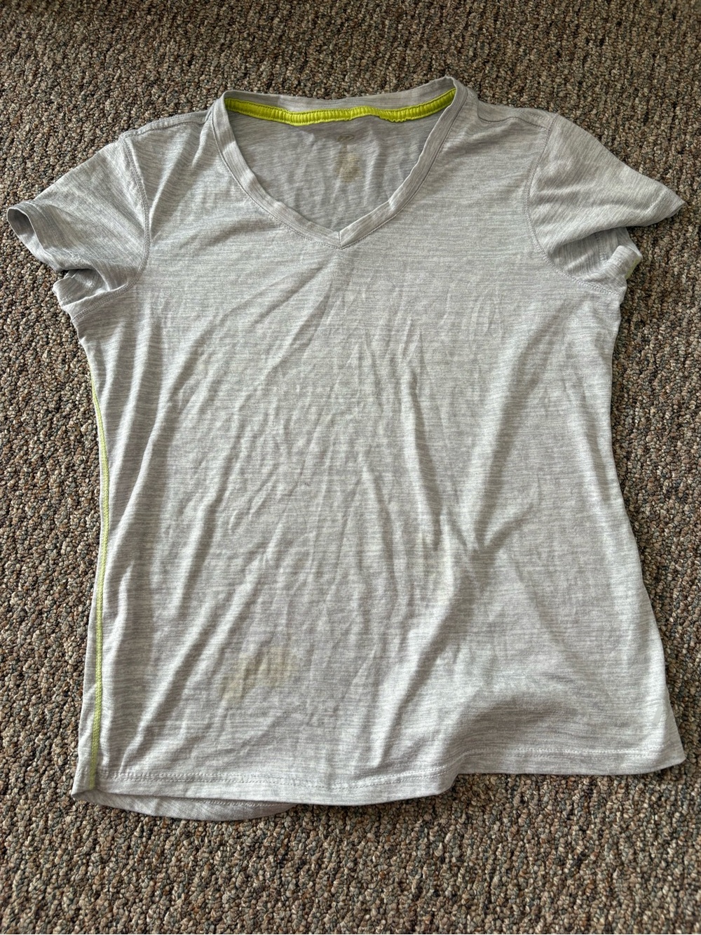 Light Heather Gray V-Neck Women's Top with Neon Trim